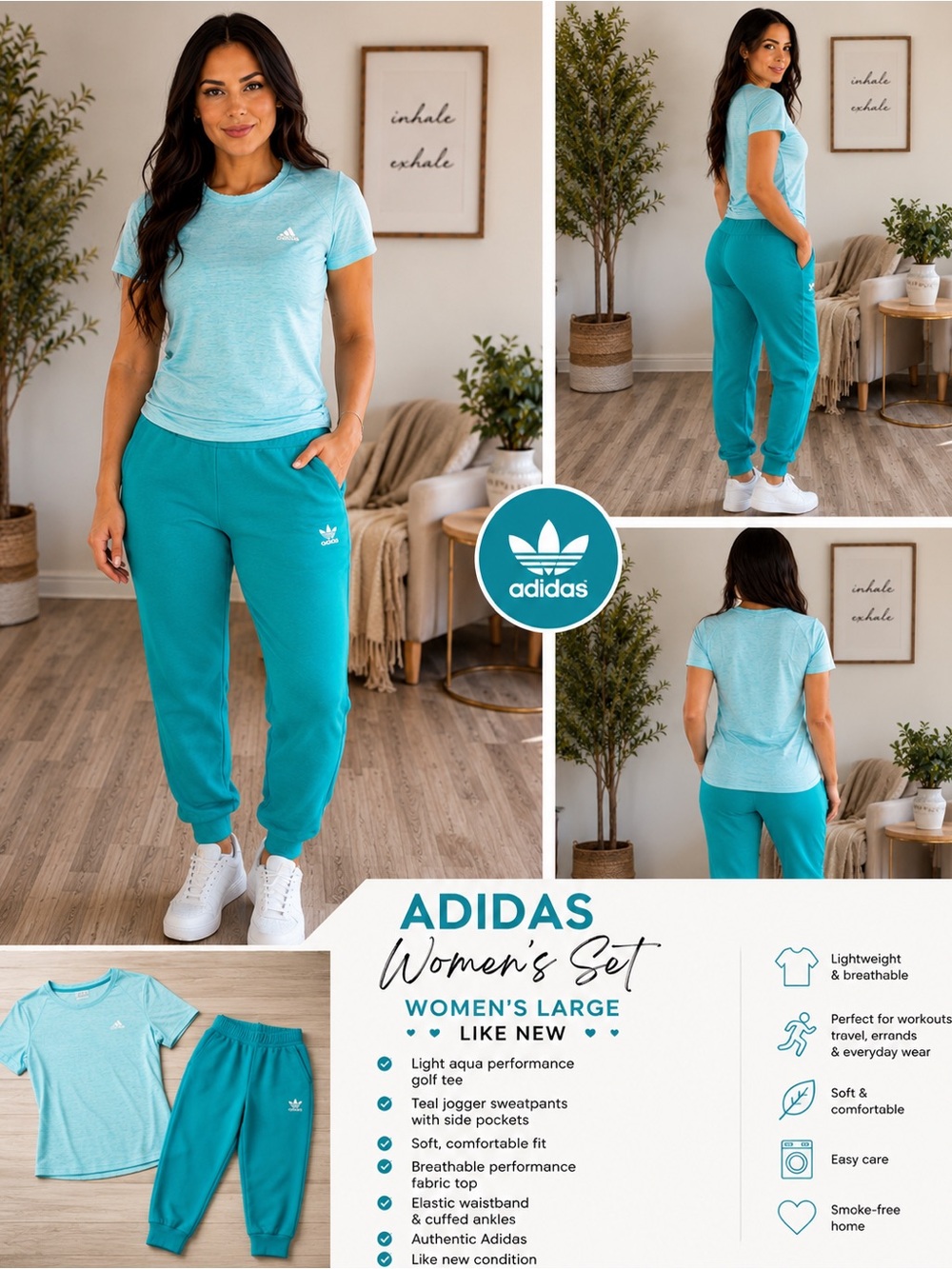 adidas Women's large Aqua & Teal Track Pants